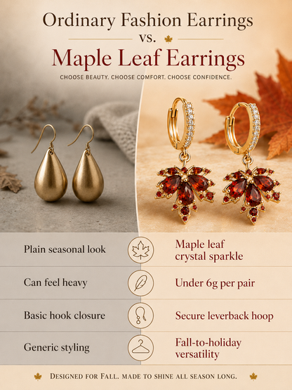 🍁 Autumn Glow: Crystal Maple Leaf Drop Earrings in Gold Finish