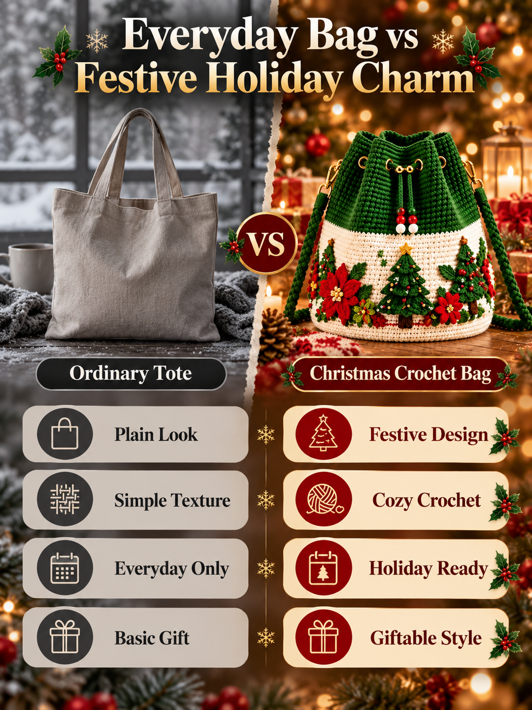 🎄 Christmas Crochet-Style Bucket Bag — Festive Charm for Every Outfit & a Thoughtful Gift for Her 🎁