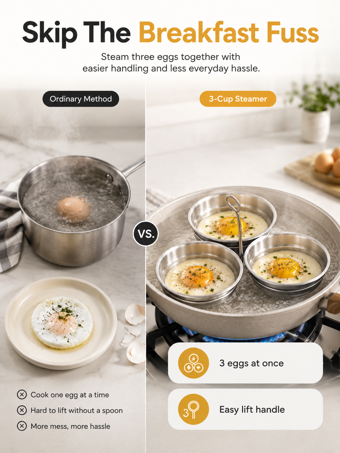 🍳 3-Cup Stainless Steel Egg Steamer