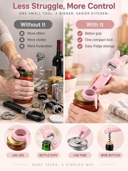 🐰 5-in-1 Magnetic Rabbit Kitchen Opener – Jar, Bottle, Can & Wine Helper