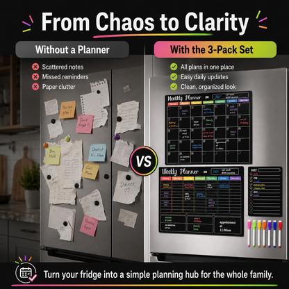 📅 Black Magnetic Dry Erase Boards Set of 3 | Ultimate Fridge Organizer & Planner ✨