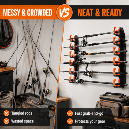 Heavy-Duty 10-Rod Garage Fishing Pole Holder – Wall & Ceiling Mount Organizer