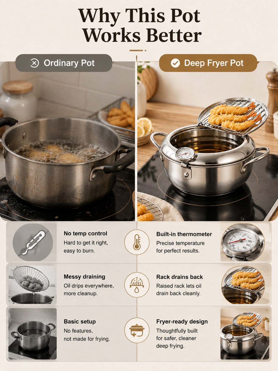 🔥304 Stainless Steel Deep Fryer Pot