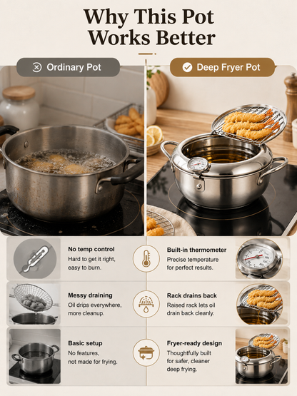 🔥304 Stainless Steel Deep Fryer Pot