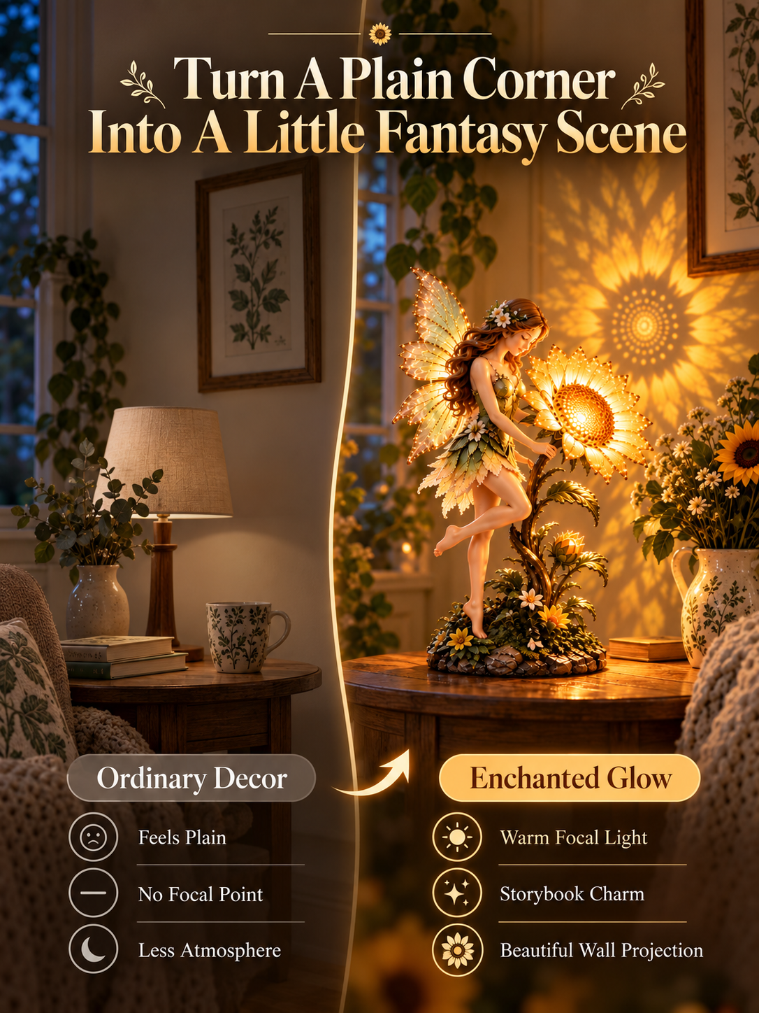 🧚 Enchanted Sunflower Fairy Lamp – Warm Glow Fantasy Table Decor