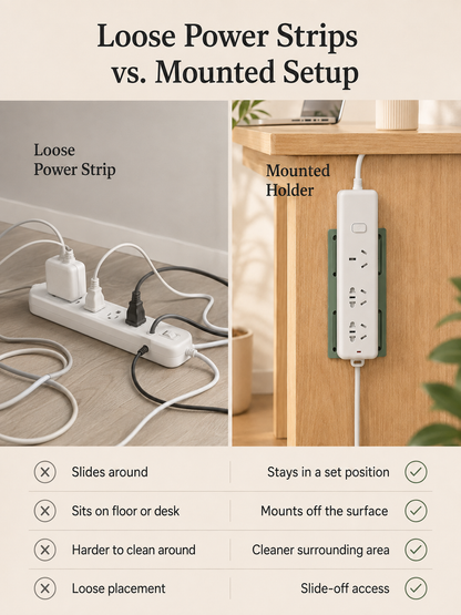 🔌5 Counts   Punch-Free Power Strip Holder – Peel, Stick & Organize