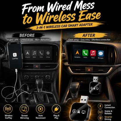 🔥2026 Upgraded 3-in-1 Wireless CarPlay Adapter | Plug & Play Mini AirPlay Mirror Link