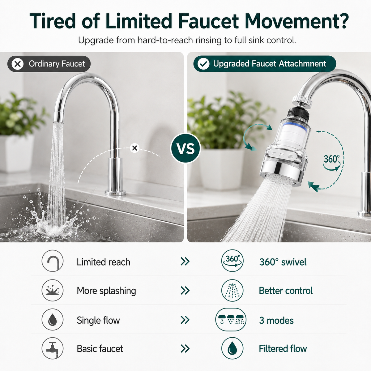 🚰360° Rotating Faucet Filter Attachment — 6-Layer Purification & 3 Water Flow Modes