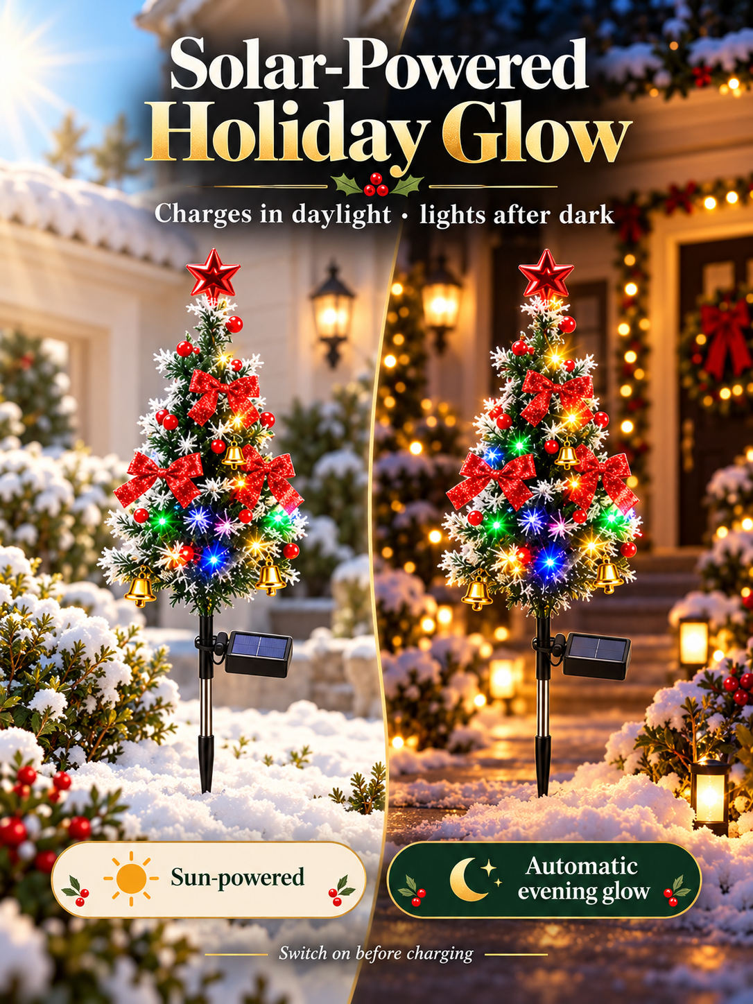 🎄 Solar Christmas Tree Lights – 4-Pack DIY Outdoor Holiday Decor