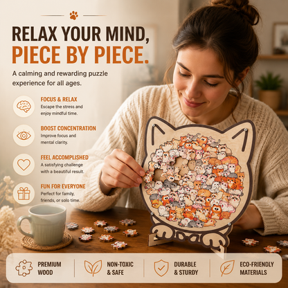 🐱 Cat Wooden Puzzle Decor – Relaxing Puzzle Gift For Cat Lovers