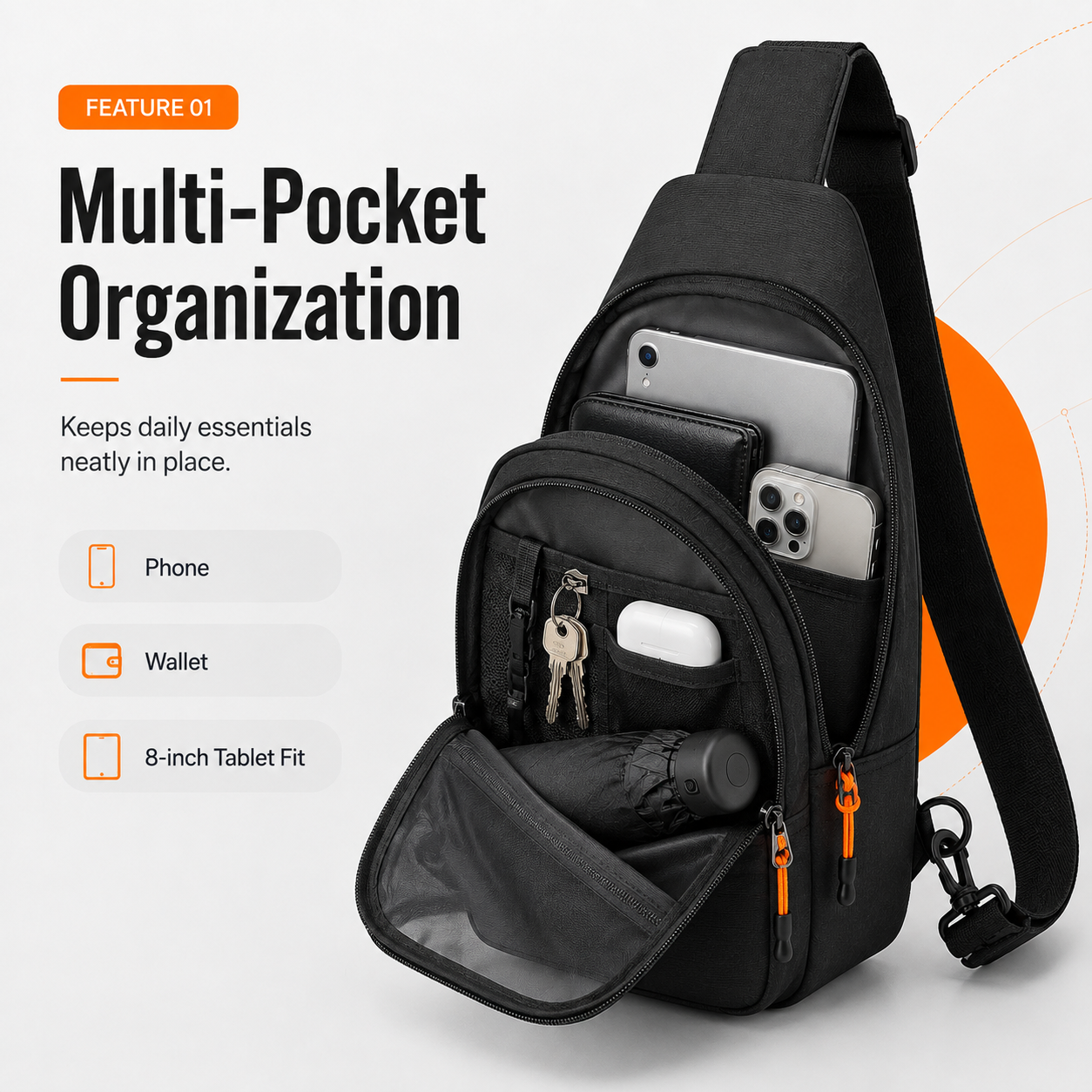 Waterproof Multi-pocket Crossbody Sling Bag