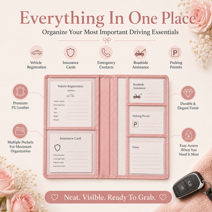 🚗 Car Registration & Insurance Document Holder | Premium PU Leather Organizer