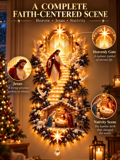 ✨ Jesus Light of Heaven Christmas Wall Hanging | Illuminated Nativity Stairway Decor ✝️