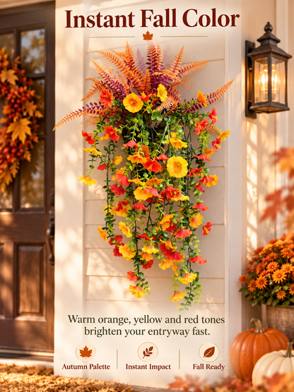 🍂 Cascading Autumn Floral Swag – Lush Fall Porch & Entryway Hanging Décor