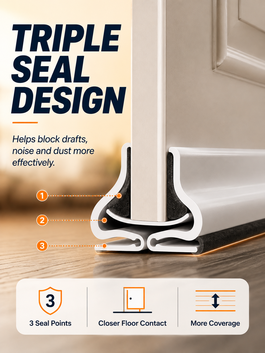 ❄️ Stop Cold Drafts From Entering Your Home – Triple Seal Door Weather Strip