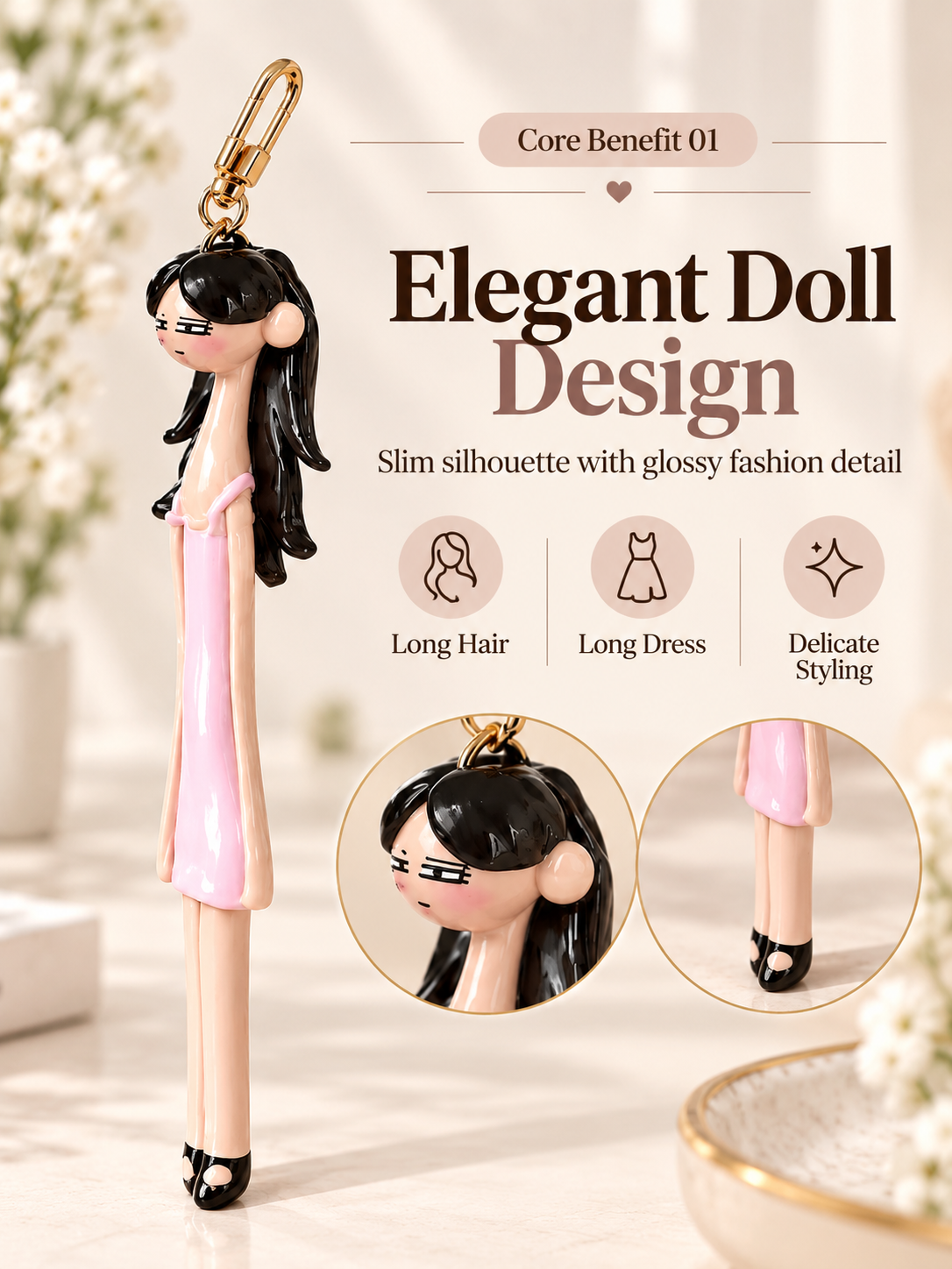 👗 Fashion Doll Bag Charm – Elegant Girl Keychain Pendant
