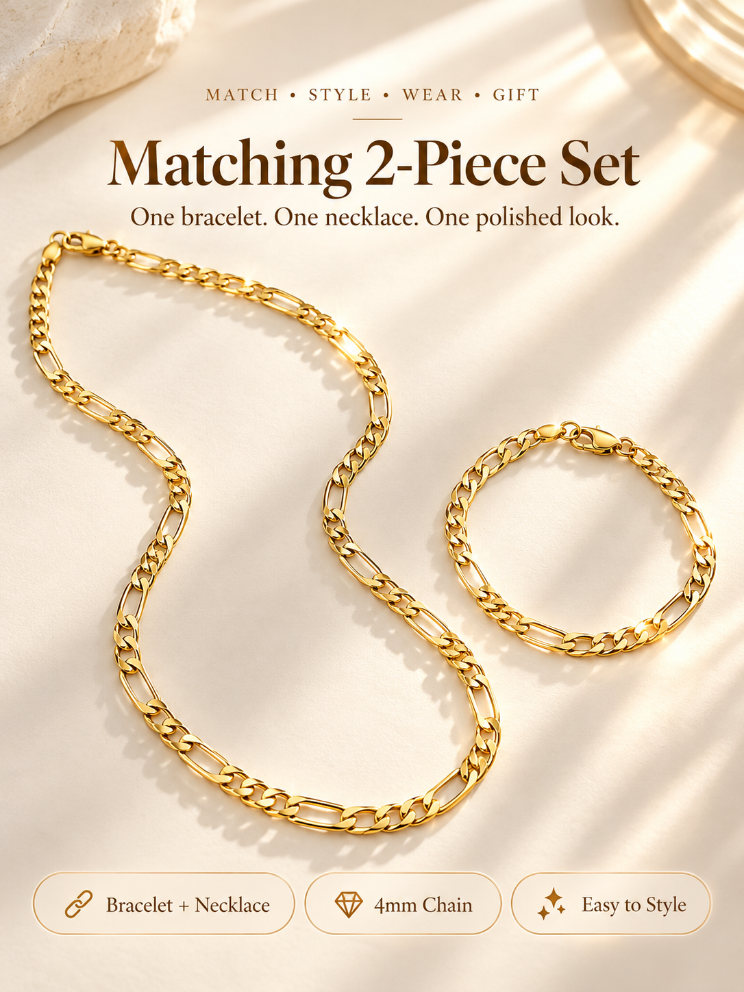 Elegant 2-Piece 18K Gold Jewelry Set – Bracelet & Necklace for Men & Women