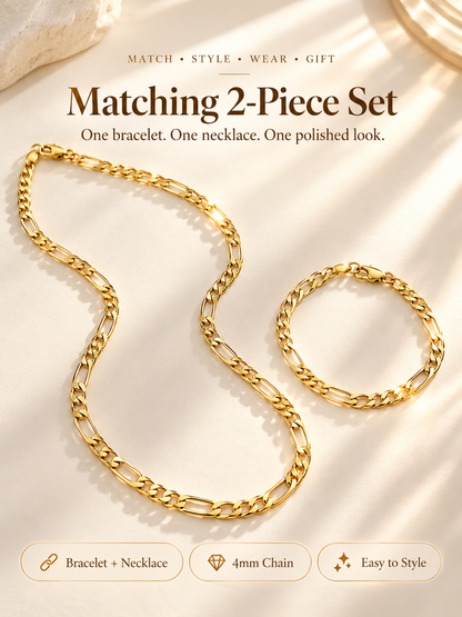 Elegant 2-Piece 18K Gold Jewelry Set – Bracelet & Necklace for Men & Women