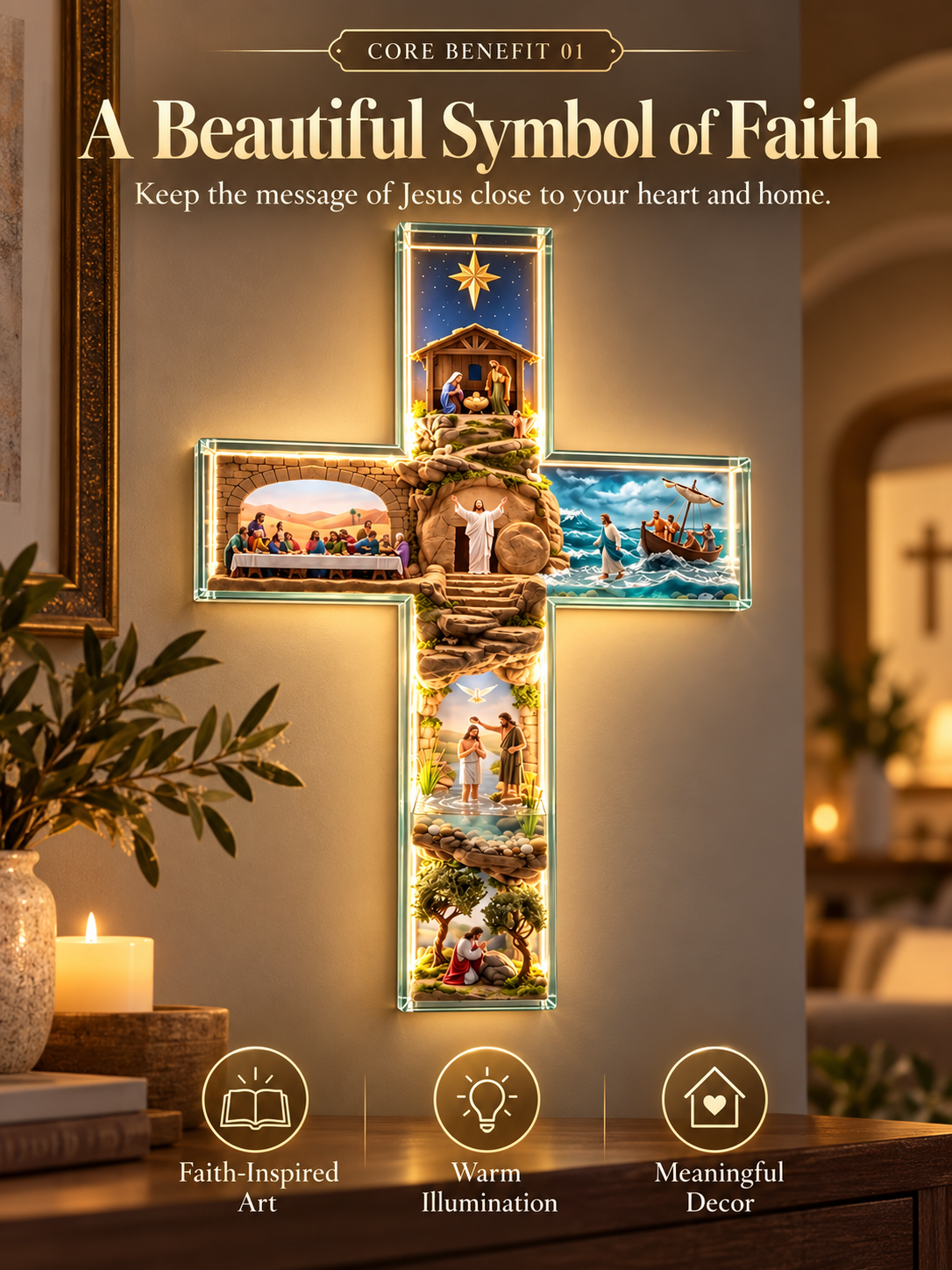 ✝️ Illuminated Jesus Cross Wall Decor – Lighted Christian Faith Art & Meaningful Religious Gift