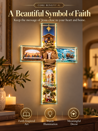 ✝️ Illuminated Jesus Cross Wall Decor – Lighted Christian Faith Art & Meaningful Religious Gift