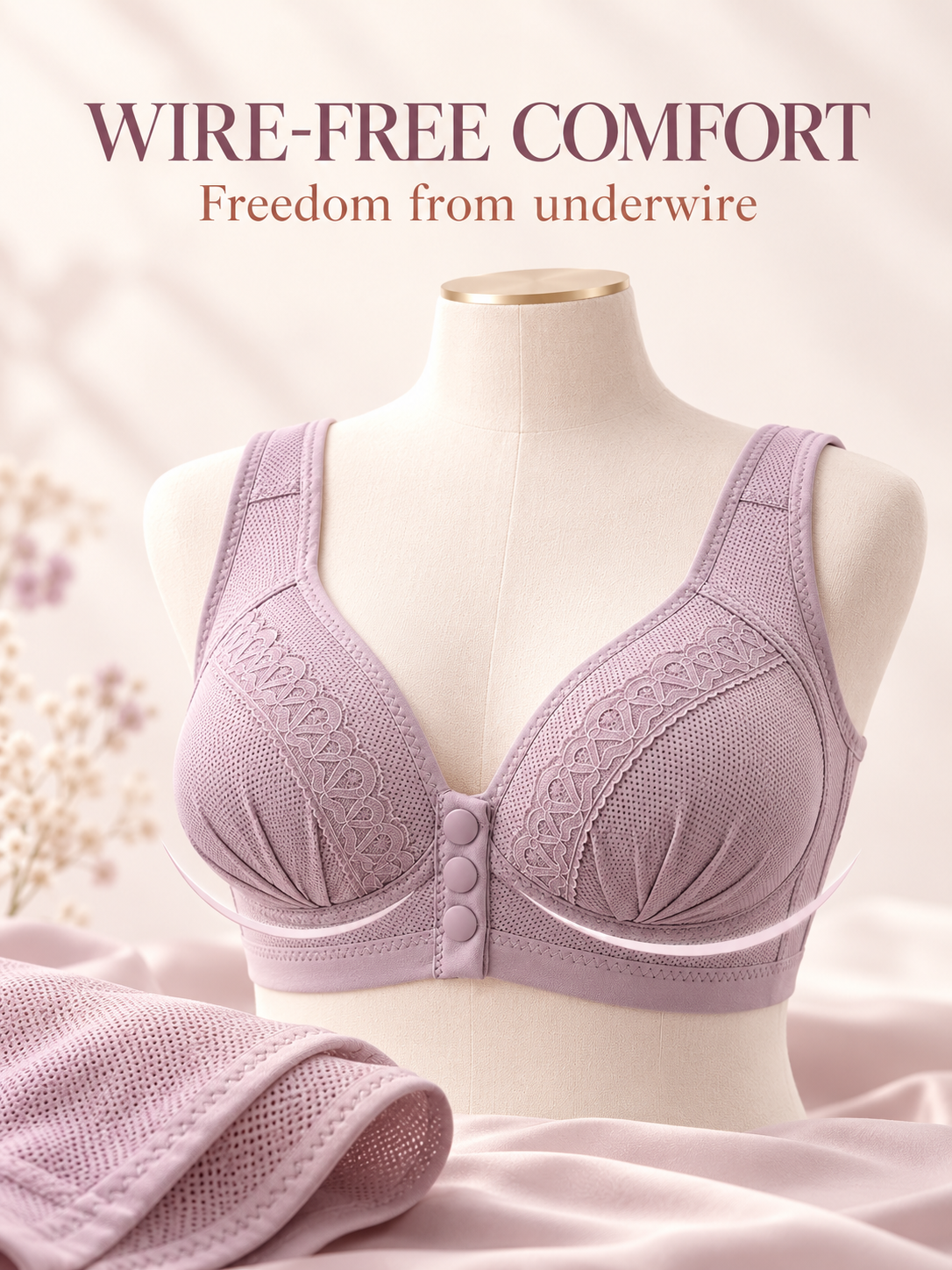 🌸 Wireless Front-Closure Bra – Wide Straps & Full Coverage