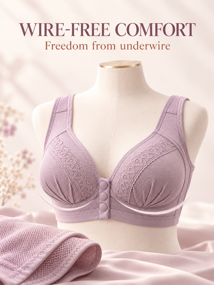 🌸 Wireless Front-Closure Bra – Wide Straps & Full Coverage