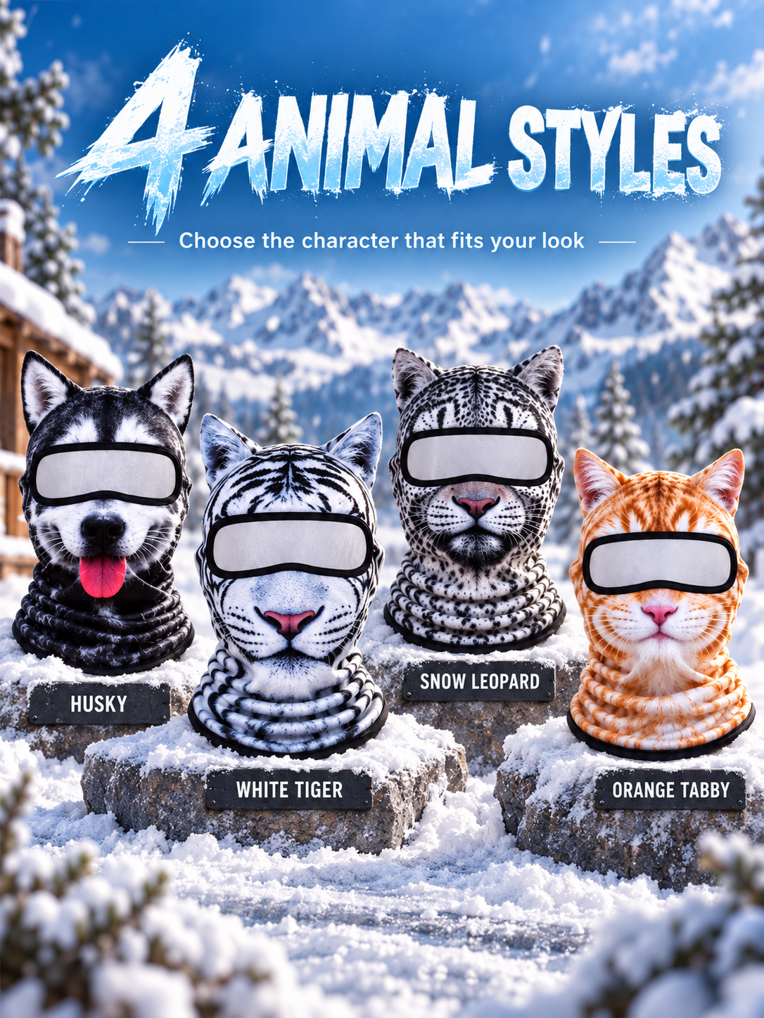 🐾❄️  3D Cat Print Balaclava – Funny Full-Face Outdoor Hood Mask