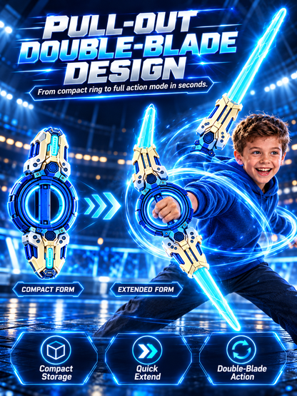 360° Spinning Double-Blade LED Sword | Rechargeable Light-Up Toy