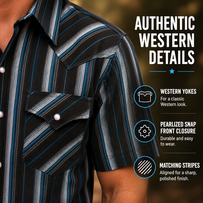 Men’s Striped Western Snap Shirt – Short Sleeve Workwear