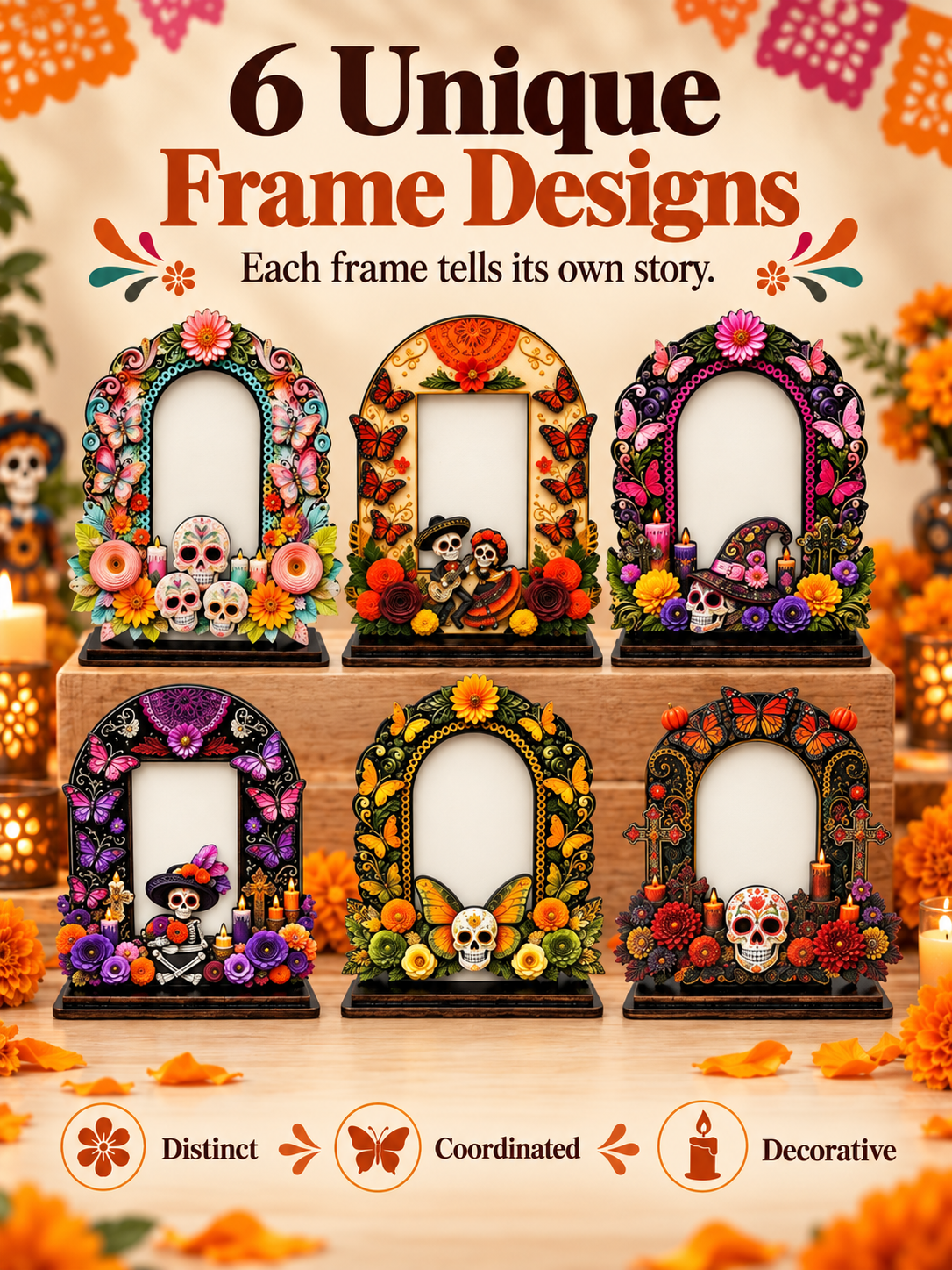💀 Day of the Dead Wooden Photo Frame – Colorful Memorial Tabletop Décor
