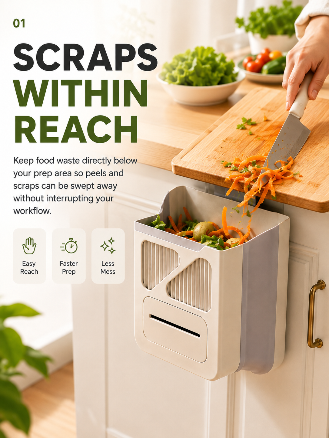 🥕 Hanging Kitchen Trash Bin – Cleaner Countertop Scrap Bin