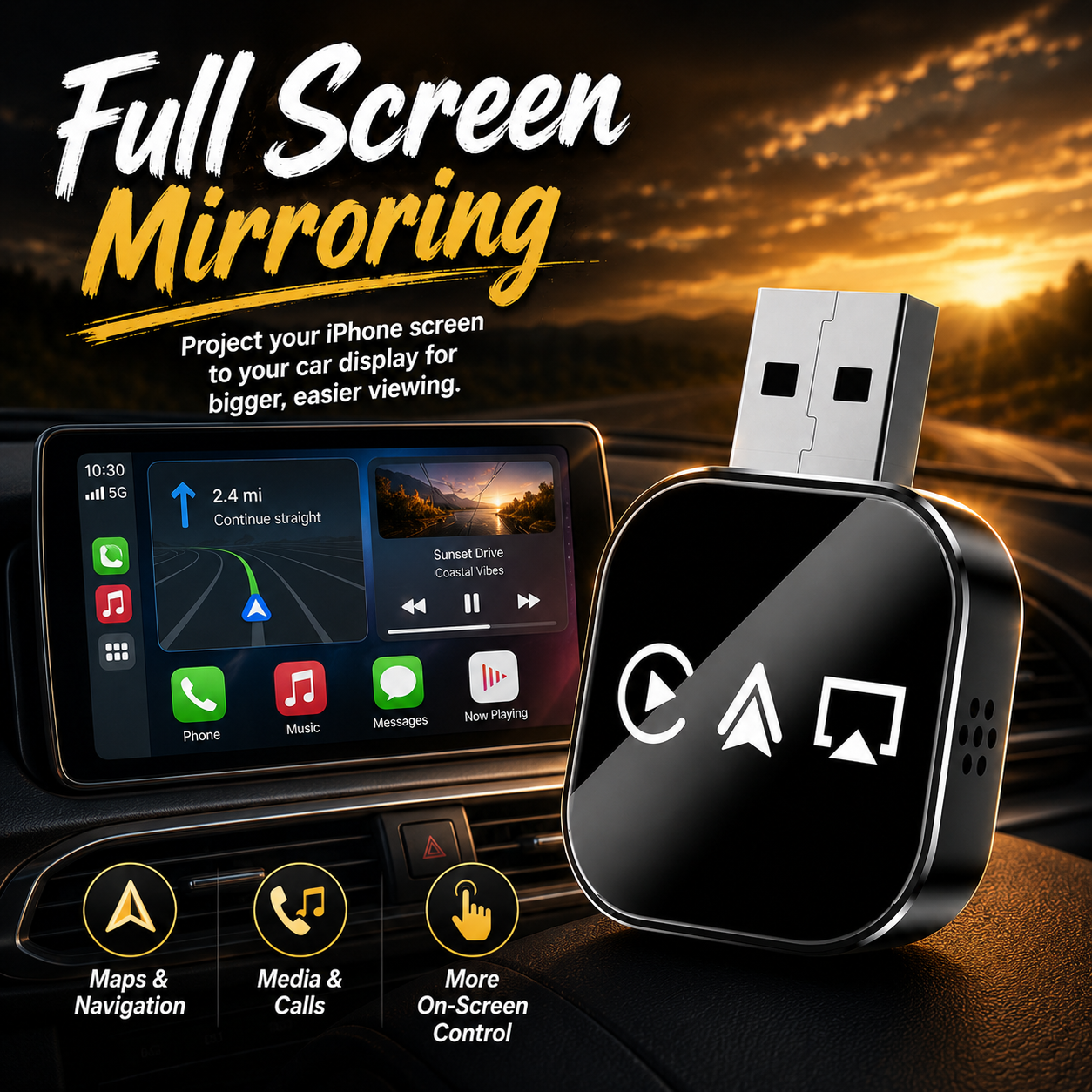 🔥2026 Upgraded 3-in-1 Wireless CarPlay Adapter | Plug & Play Mini AirPlay Mirror Link