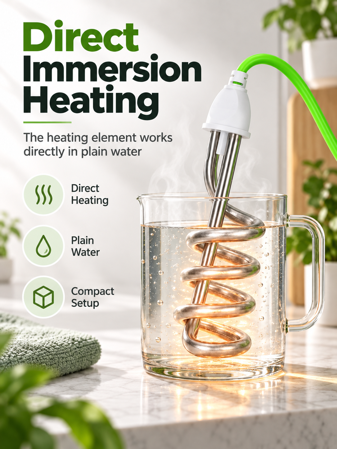 🔌 Portable Immersion Water Heater – Compact Plug-In Design for Small Spaces
