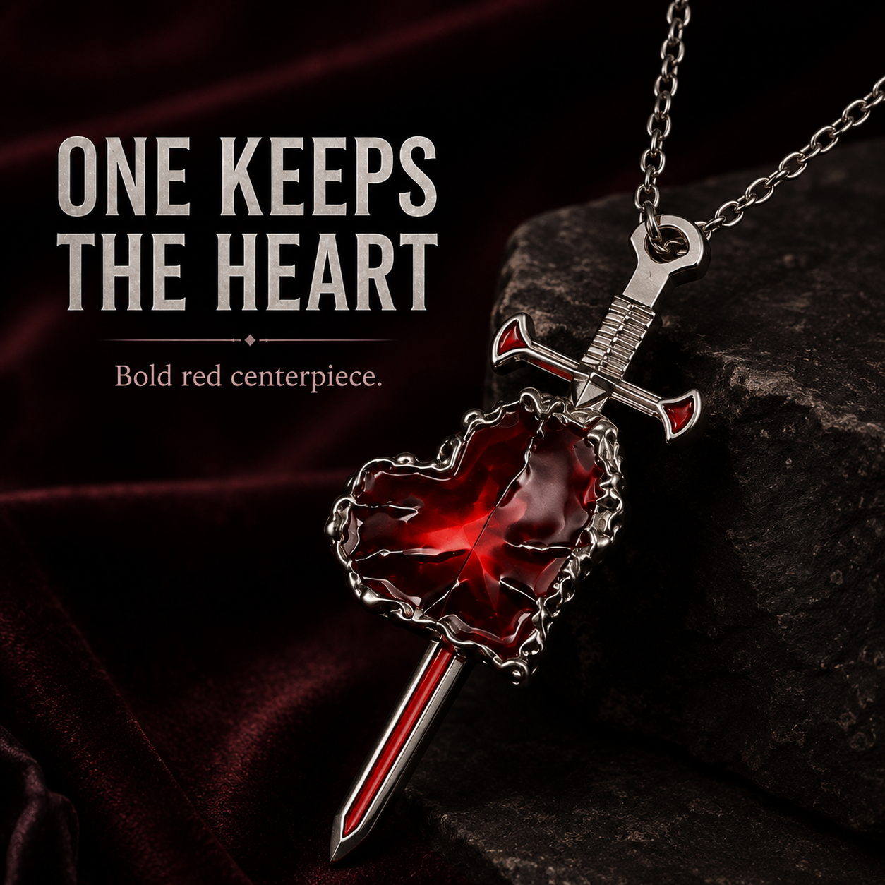 🖤 Heart & Dagger Couple Necklace Set – Two-Piece Gothic Matching Pendants