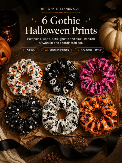 🎃 Hand-Illustrated Halloween Scrunchie Collection