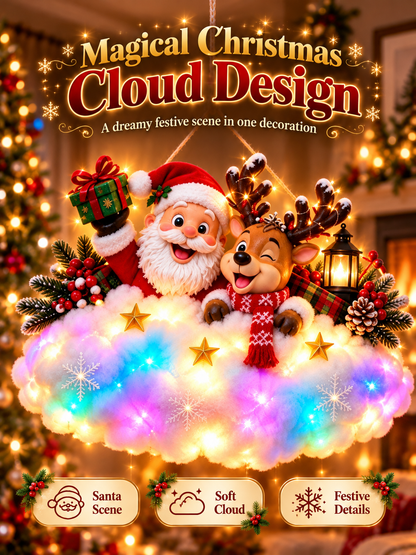 🎄 Angelic Christmas Cloud Light – Magical Santa & Reindeer Hanging Holiday Decoration