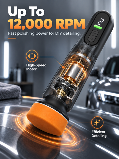 🚗 Cordless 3-Speed Car Polisher – 12,000 RPM Deluxe Scratch & Shine Detailing Kit