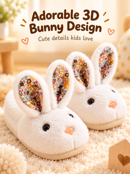 🐰 Cozy 3D Bunny Plush Slippers for Kids – Soft Warm Indoor House Shoes