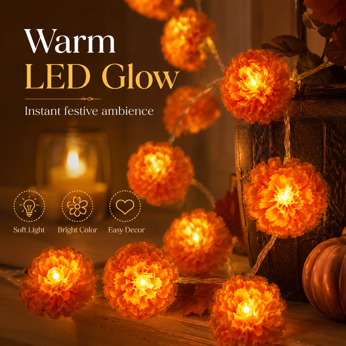 🎃Holiday Trend🌼 Marigold Flower String Lights