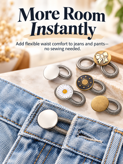 👖 Stretch Waistband Extender – No-Sew Flexible Button for Jeans & Pants
