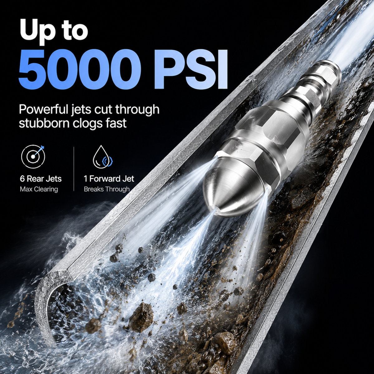 🚿 Powerful Stainless Steel Sewer Jetter Nozzle – Up to 5000 PSI for Deep Drain Cleaning! 💧