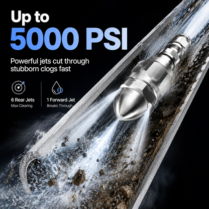 🚿 Powerful Stainless Steel Sewer Jetter Nozzle – Up to 5000 PSI for Deep Drain Cleaning! 💧