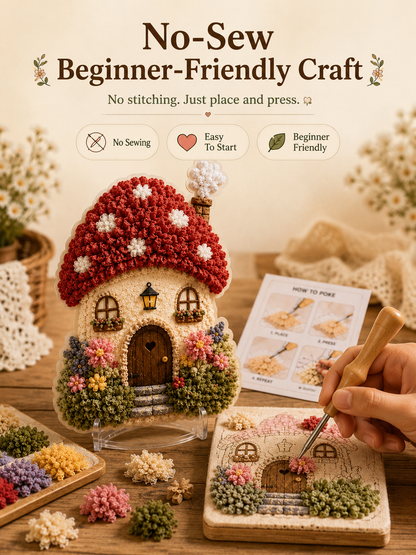 🔥Last Day 48% OFF - ✨🧘Relaxing & Beginner-Friendly-✨Whimsical Village 3D Fabric Poke Art Kit