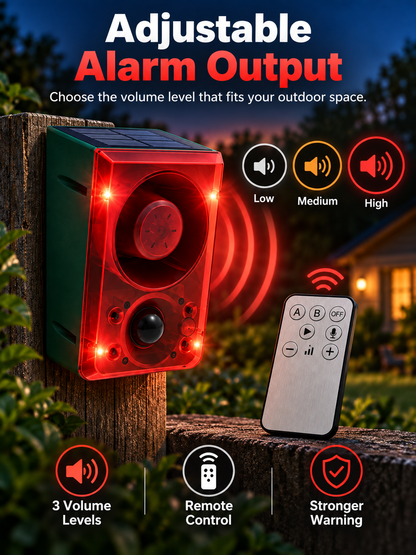 🚨 Solar-Powered Outdoor Motion Alarm – Remote-Controlled Farm & Garden Security Siren