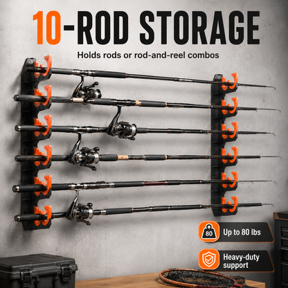 Heavy-Duty 10-Rod Garage Fishing Pole Holder – Wall & Ceiling Mount Organizer