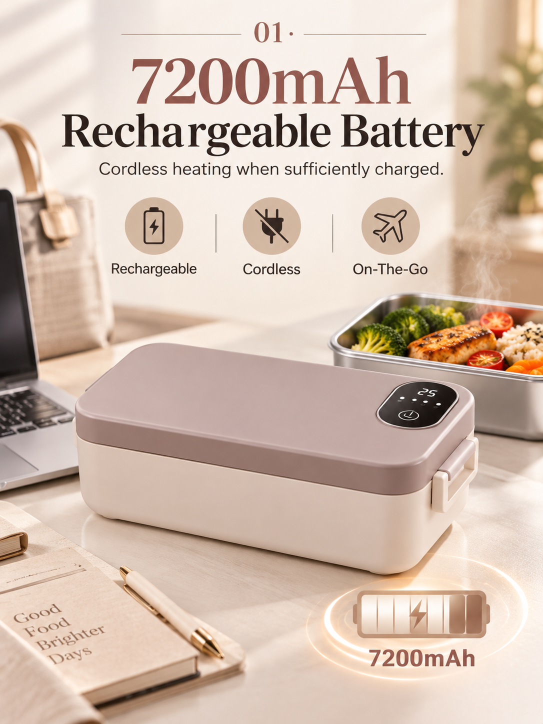 🎀RECHARGEABLE🍱⚡ Portable electric lunch box with self-heating 🔋🌡️