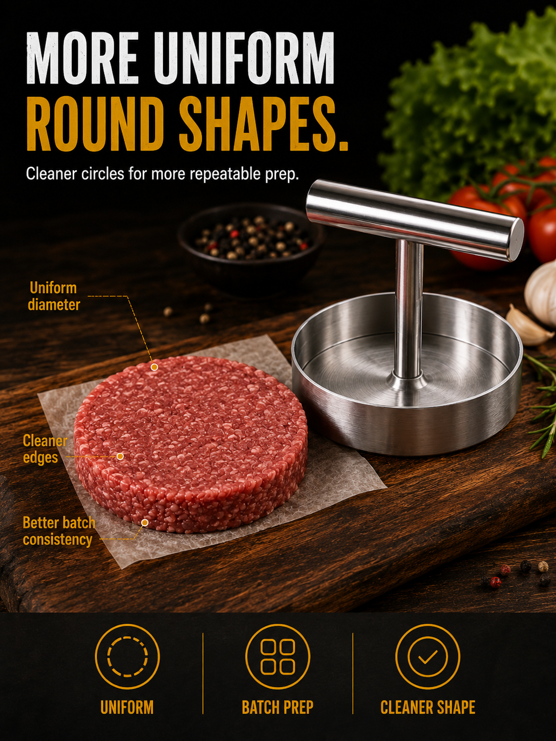 🍔 BBQ FAVORITE | Manual Burger Patty Press – Uniform Round Patties for Grilling, Meal Prep & Home Cooking