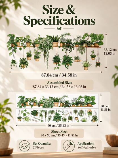 🌿 Botanical Shelf Wall Stickers – 2-Piece Self-Adhesive Plant Decor