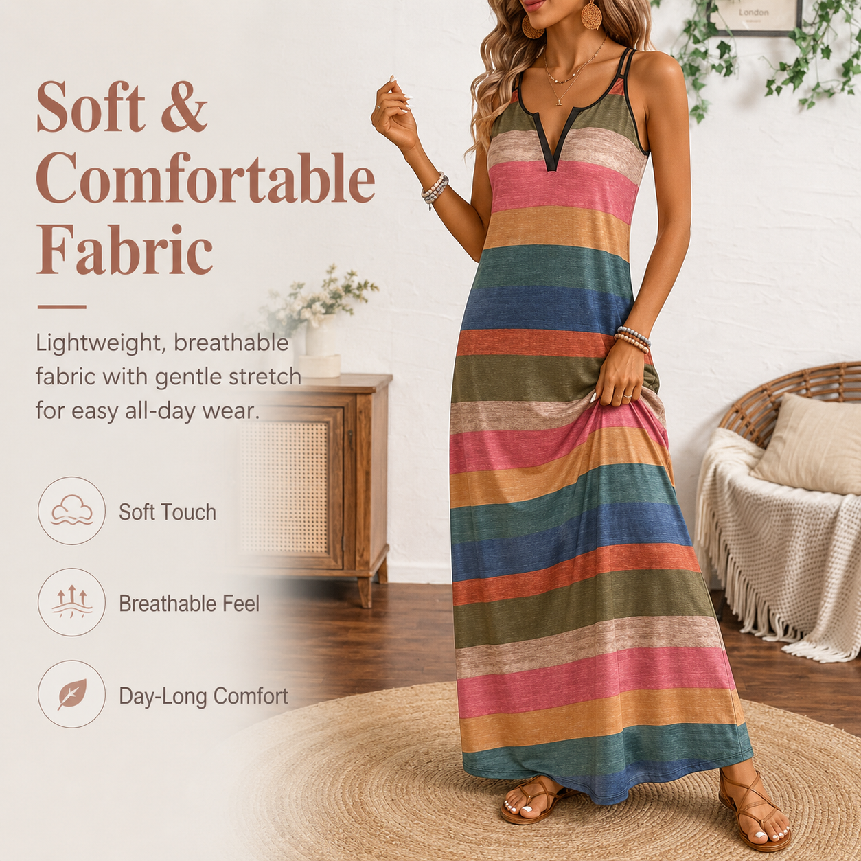 👗Colorful Striped Maxi Dress