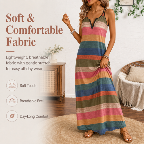 👗Colorful Striped Maxi Dress
